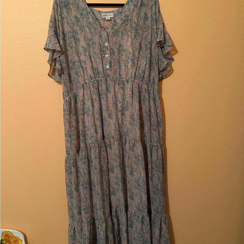 Ava & Viv Pastel Floral Tiered Maxi Dress